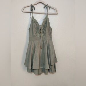 Simple Lace-Trimmed Gray Mini Dress